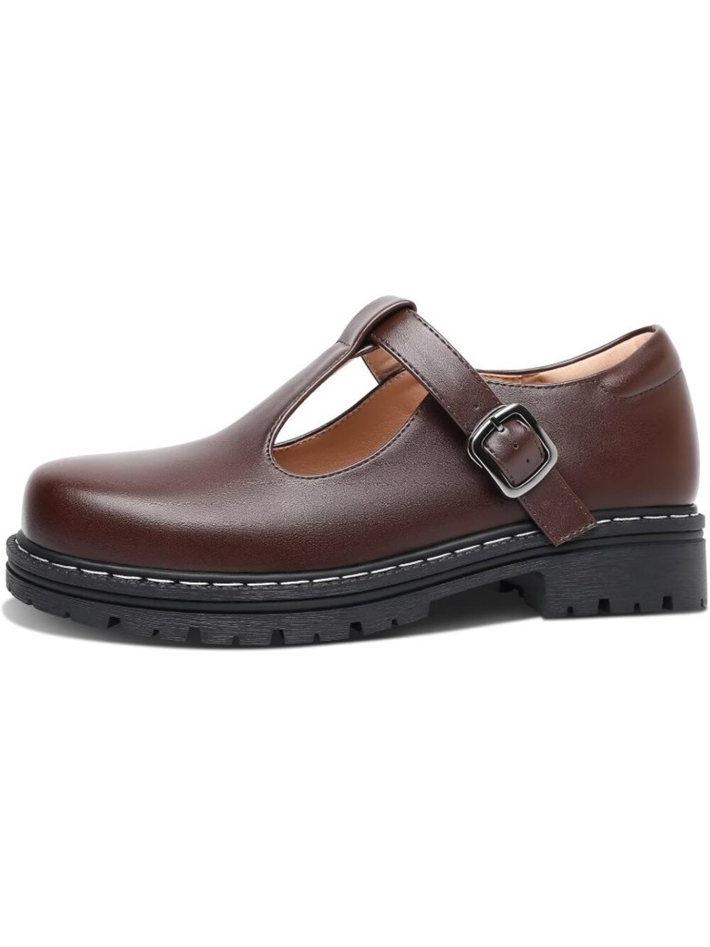 〽️Women's Mary Jane Flats  Brown Block Heel Comfort Formal T-Strap Oxford Shoes